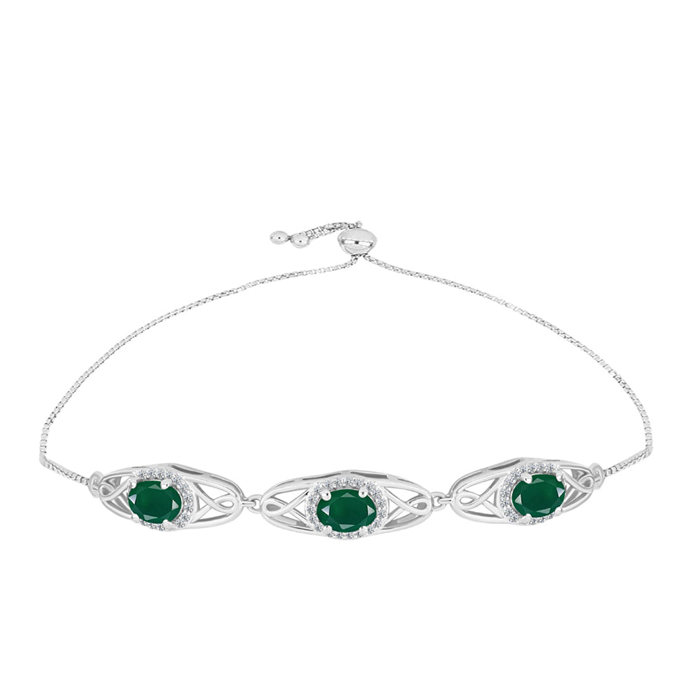 Pulseira de Prata com Ágata Verde de Spruce Pine e Topázio Branco  Contraste: Cabeca de Veado (800)