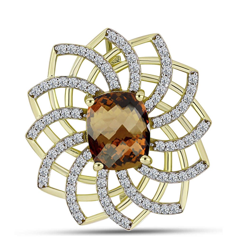 Alfinete de Prata com Banho de Ouro com Quartzo Cognac e Topázio Branco  Contraste: Cabeca de Veado (800) 1 