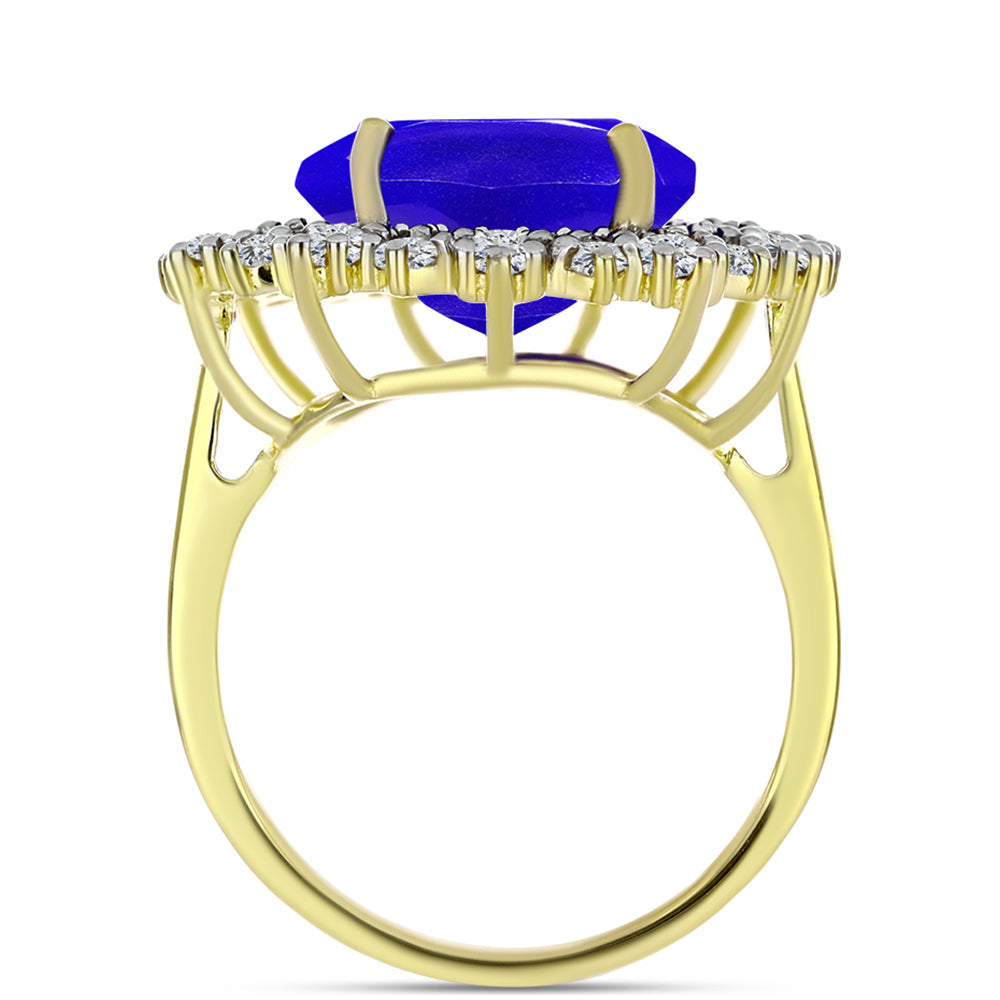 Anel de Prata com Banho de Ouro com Ágata Azul e Topázio Branco  Contraste: Cabeca de Veado (800) 2 
