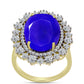Anel de Prata com Banho de Ouro com Ágata Azul e Topázio Branco  Contraste: Cabeca de Veado (800)