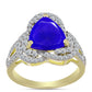 Anel de Prata com Banho de Ouro com Ágata Azul e Topázio Branco  Contraste: Cabeca de Veado (800)