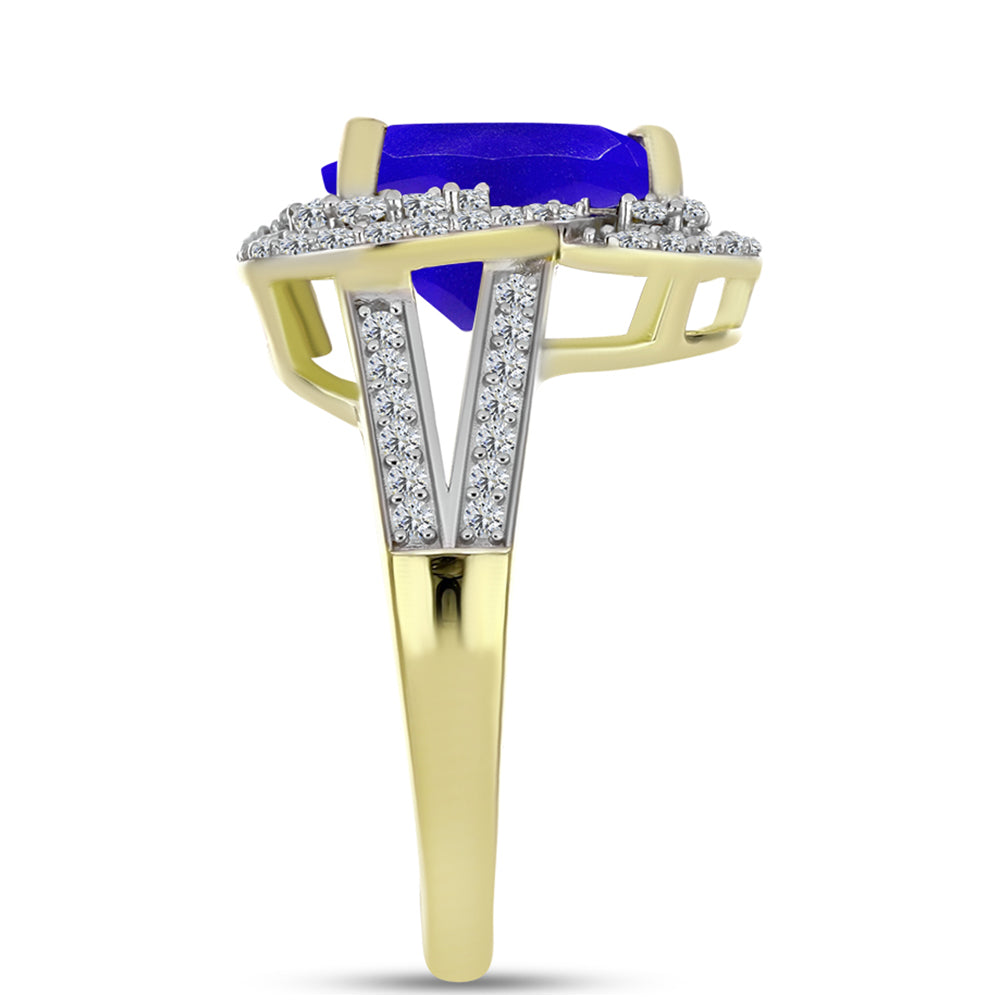Anel de Prata com Banho de Ouro com Ágata Azul e Topázio Branco  Contraste: Cabeca de Veado (800) 4 