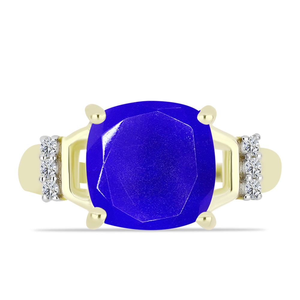 Anel de Prata com Banho de Ouro com Ágata Azul e Topázio Branco  Contraste: Cabeca de Veado (800)