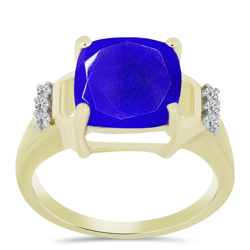 Anel de Prata com Banho de Ouro com Ágata Azul e Topázio Branco  Contraste: Cabeca de Veado (800)