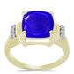 Anel de Prata com Banho de Ouro com Ágata Azul e Topázio Branco  Contraste: Cabeca de Veado (800)