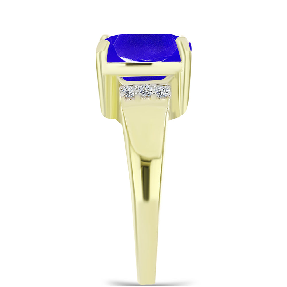 Anel de Prata com Banho de Ouro com Ágata Azul e Topázio Branco  Contraste: Cabeca de Veado (800)