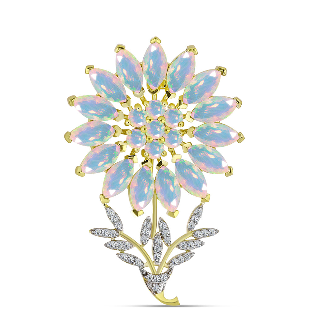 Alfinete de Prata com Banho de Ouro com Opala Welo e Topázio Branco  Contraste: Cabeca de Veado (800) 1 