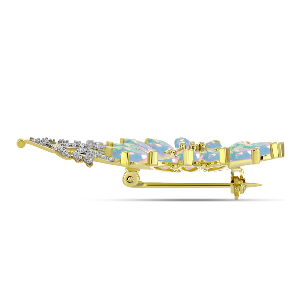 Alfinete de Prata com Banho de Ouro com Opala Welo e Topázio Branco  Contraste: Cabeca de Veado (800)