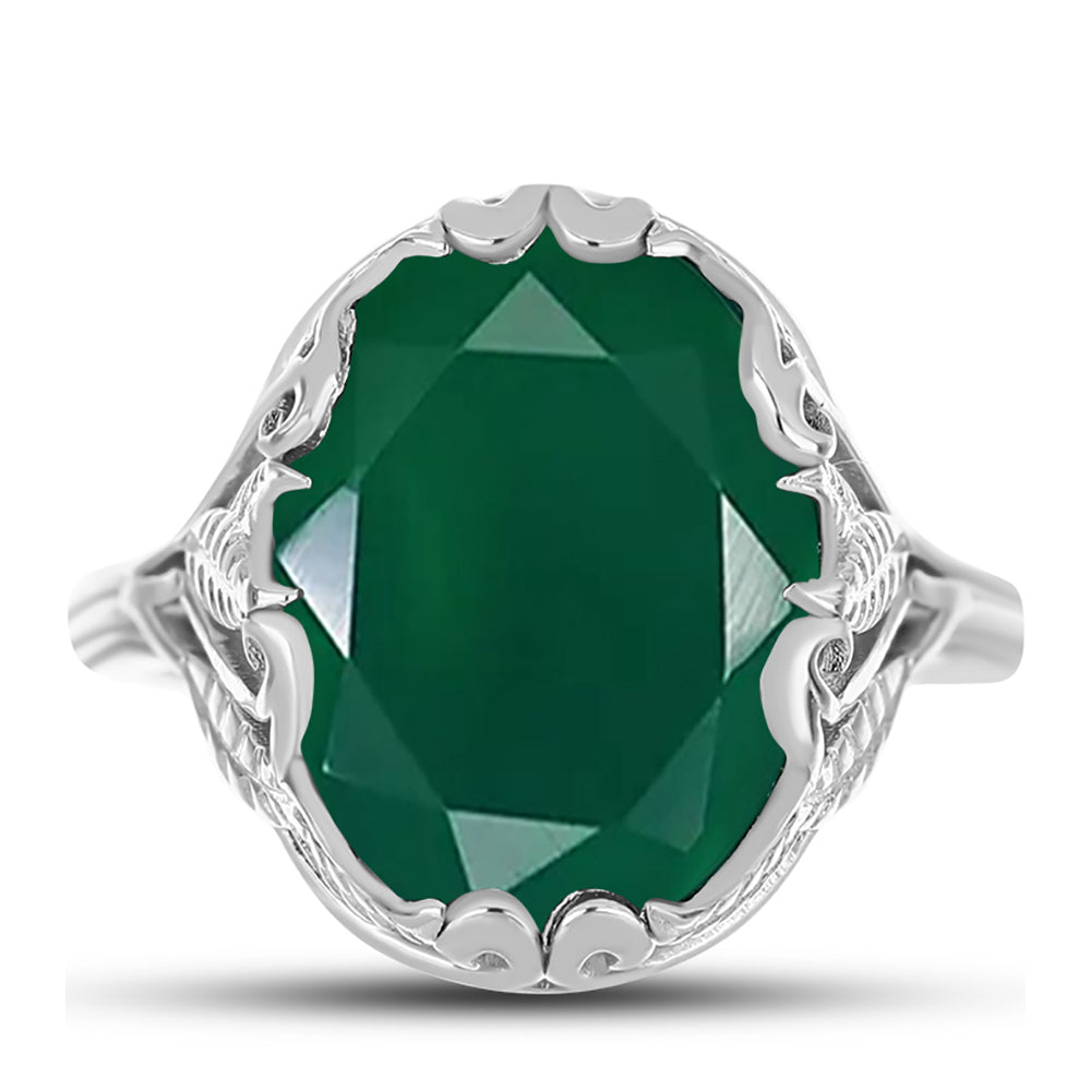 Anel de Prata com Calcedônia Verde  Contraste: Cabeca de Veado (800)