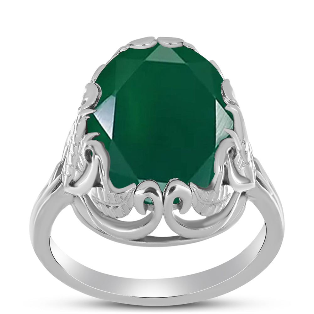 Anel de Prata com Calcedônia Verde  Contraste: Cabeca de Veado (800)
