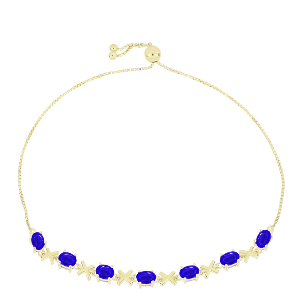Pulseira de Prata com Banho de Ouro com Ágata Azul  Contraste: Cabeca de Veado (800)