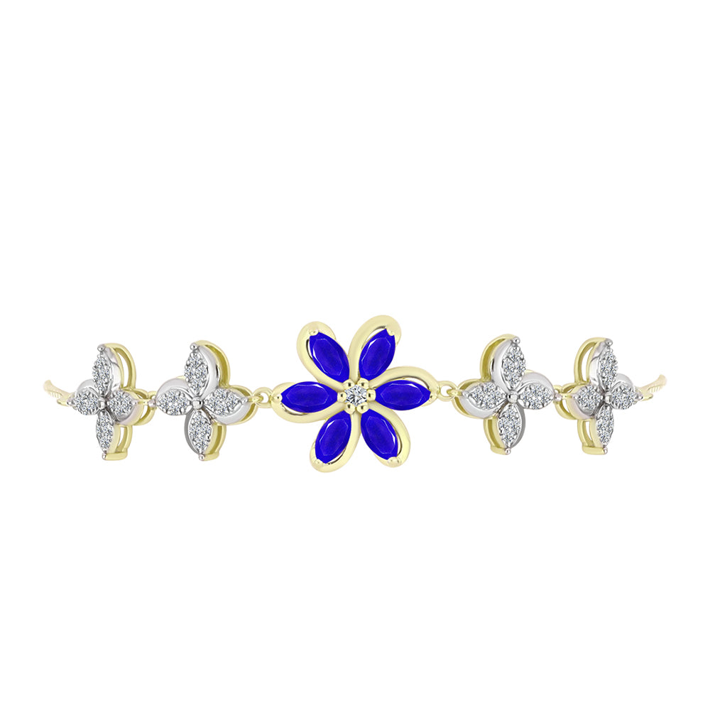 Pulseira de Prata com Banho de Ouro com Ágata Azul e Topázio Branco  Contraste: Cabeca de Veado (800) 2 