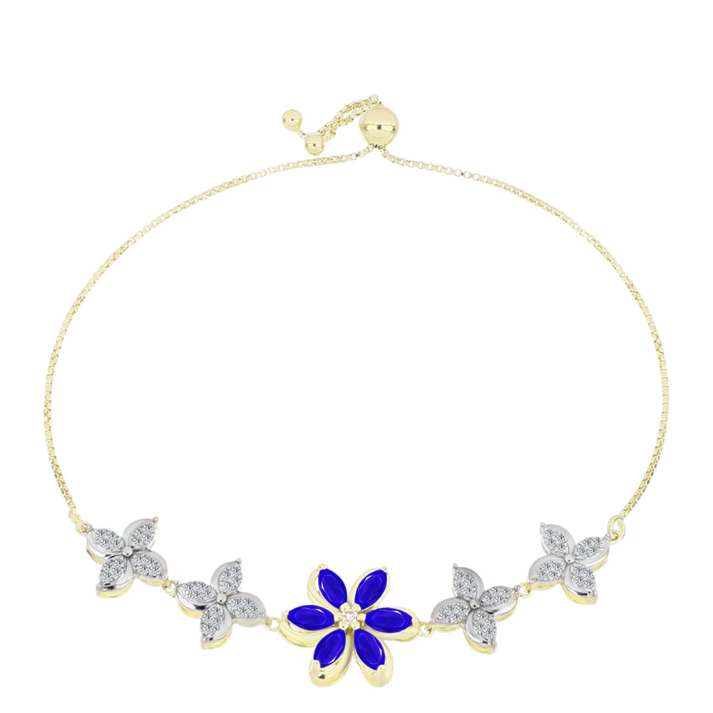 Pulseira de Prata com Banho de Ouro com Ágata Azul e Topázio Branco  Contraste: Cabeca de Veado (800)
