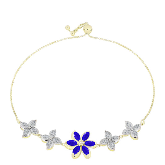 Pulseira de Prata com Banho de Ouro com Ágata Azul e Topázio Branco  Contraste: Cabeca de Veado (800)