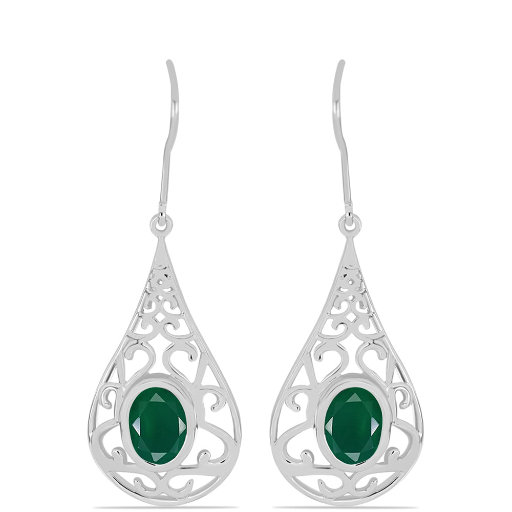 Brincos de Prata com Calcedônia Verde