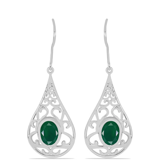 Brincos de Prata com Calcedônia Verde