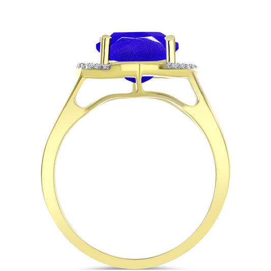 Anel de Prata com Banho de Ouro com Ágata Azul e Topázio Branco  Contraste: Cabeca de Veado (800)