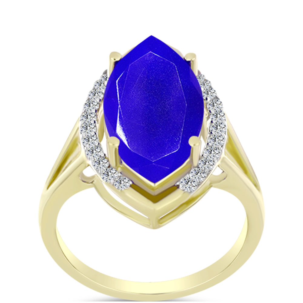 Anel de Prata com Banho de Ouro com Ágata Azul e Topázio Branco  Contraste: Cabeca de Veado (800) 3 