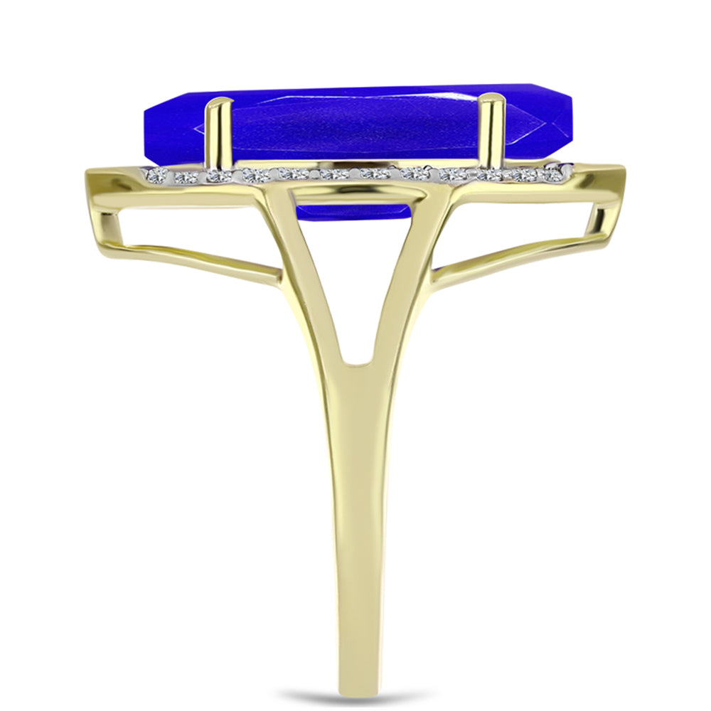 Anel de Prata com Banho de Ouro com Ágata Azul e Topázio Branco  Contraste: Cabeca de Veado (800)
