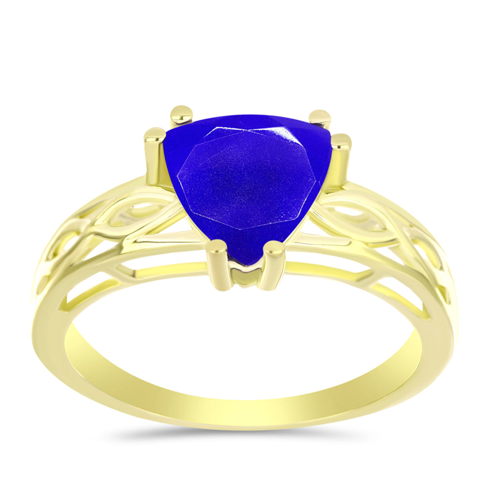 Anel de Prata com Banho de Ouro com Ágata Azul  Contraste: Cabeca de Veado (800)