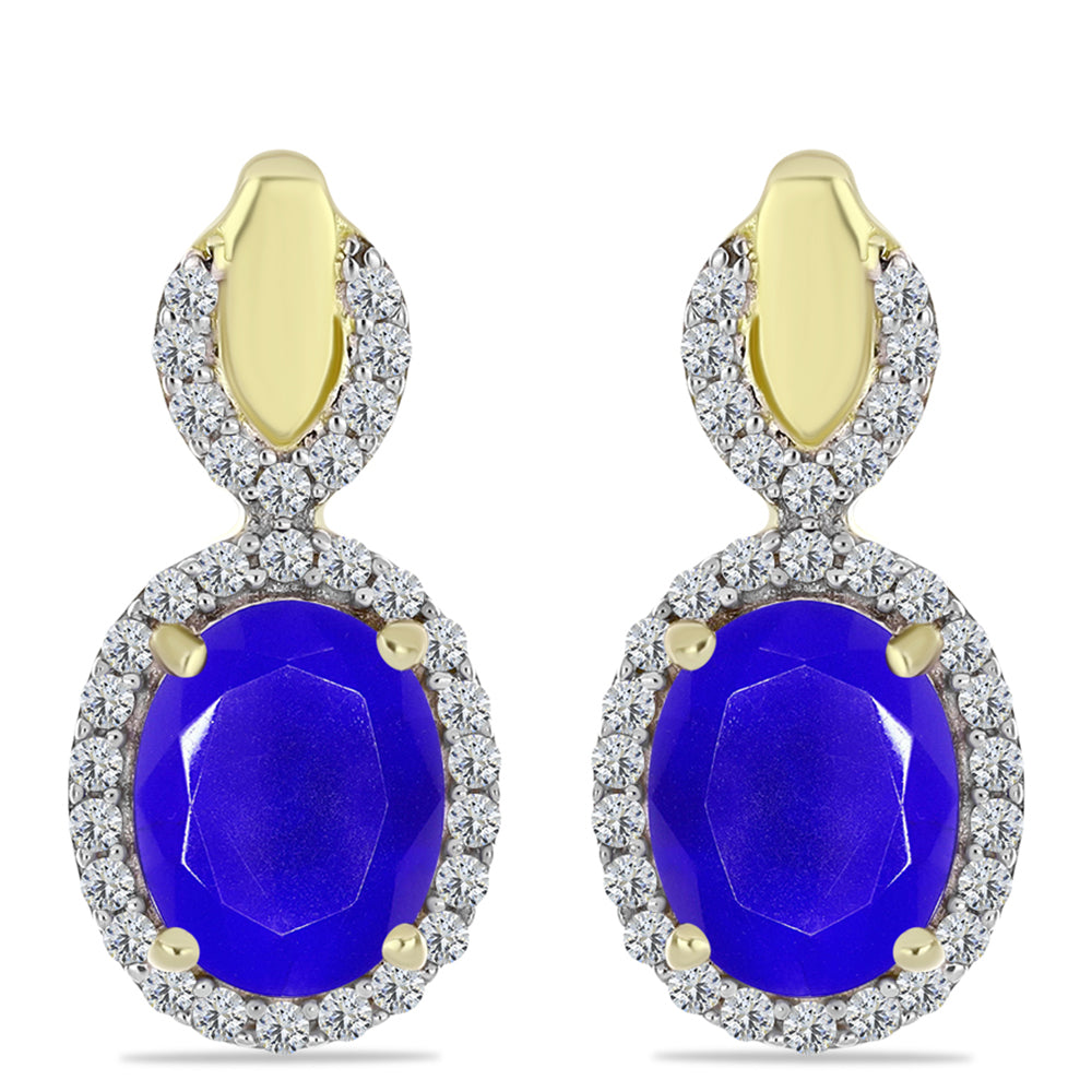 Brincos de Prata com Banho de Ouro com Ágata Azul e Topázio Branco