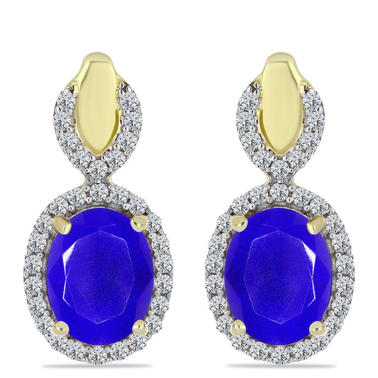 Brincos de Prata com Banho de Ouro com Ágata Azul e Topázio Branco