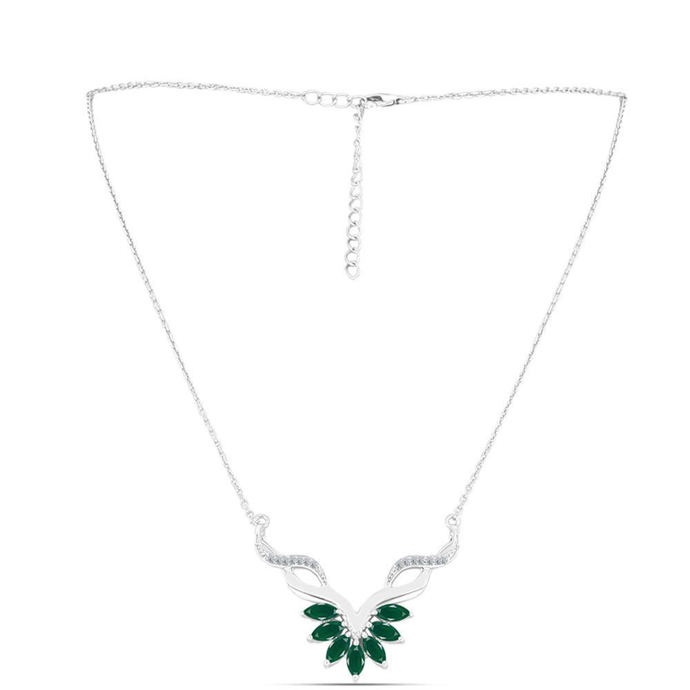 Colar de Prata com Calcedônia Verde e Topázio Branco  Contraste: Cabeca de Veado (800) 1 