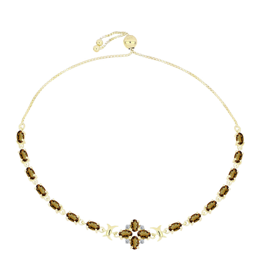 Pulseira de Prata com Banho de Ouro com Quartzo Cognac e Topázio Branco  Contraste: Cabeca de Veado (800) 1 
