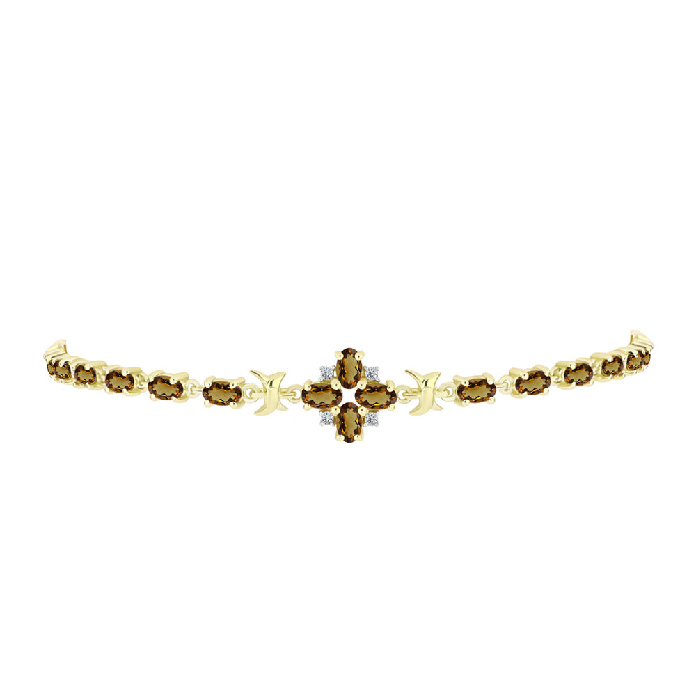 Pulseira de Prata com Banho de Ouro com Quartzo Cognac e Topázio Branco  Contraste: Cabeca de Veado (800) 2 