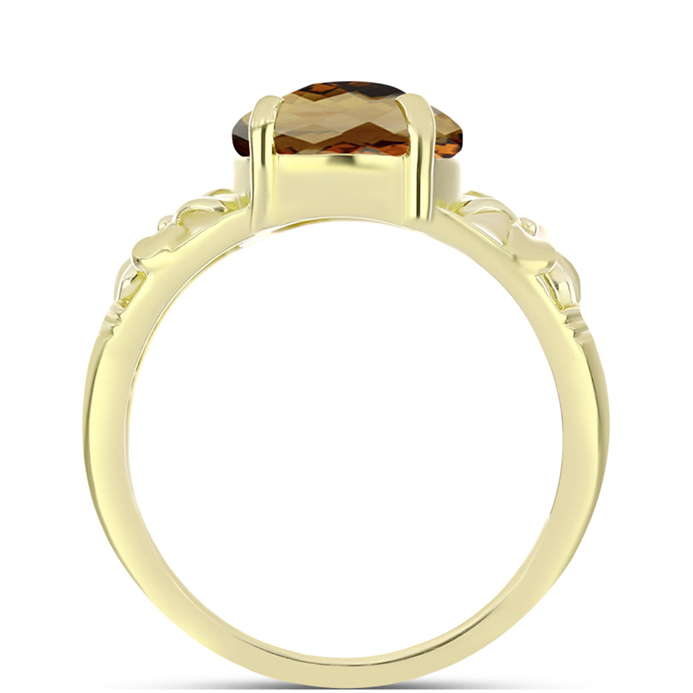 Anel de Prata com Banho de Ouro com Quartzo Cognac  Contraste: Cabeca de Veado (800) 2 