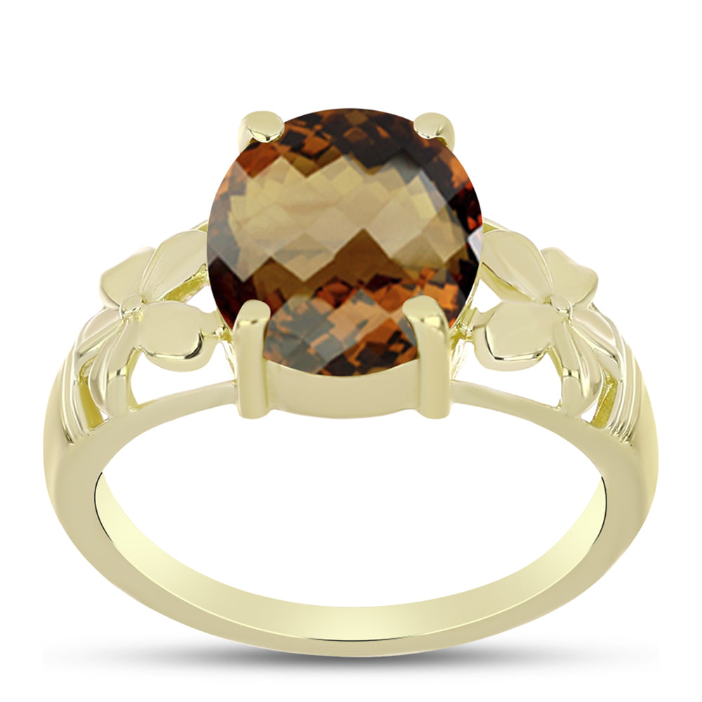 Anel de Prata com Banho de Ouro com Quartzo Cognac  Contraste: Cabeca de Veado (800) 3 