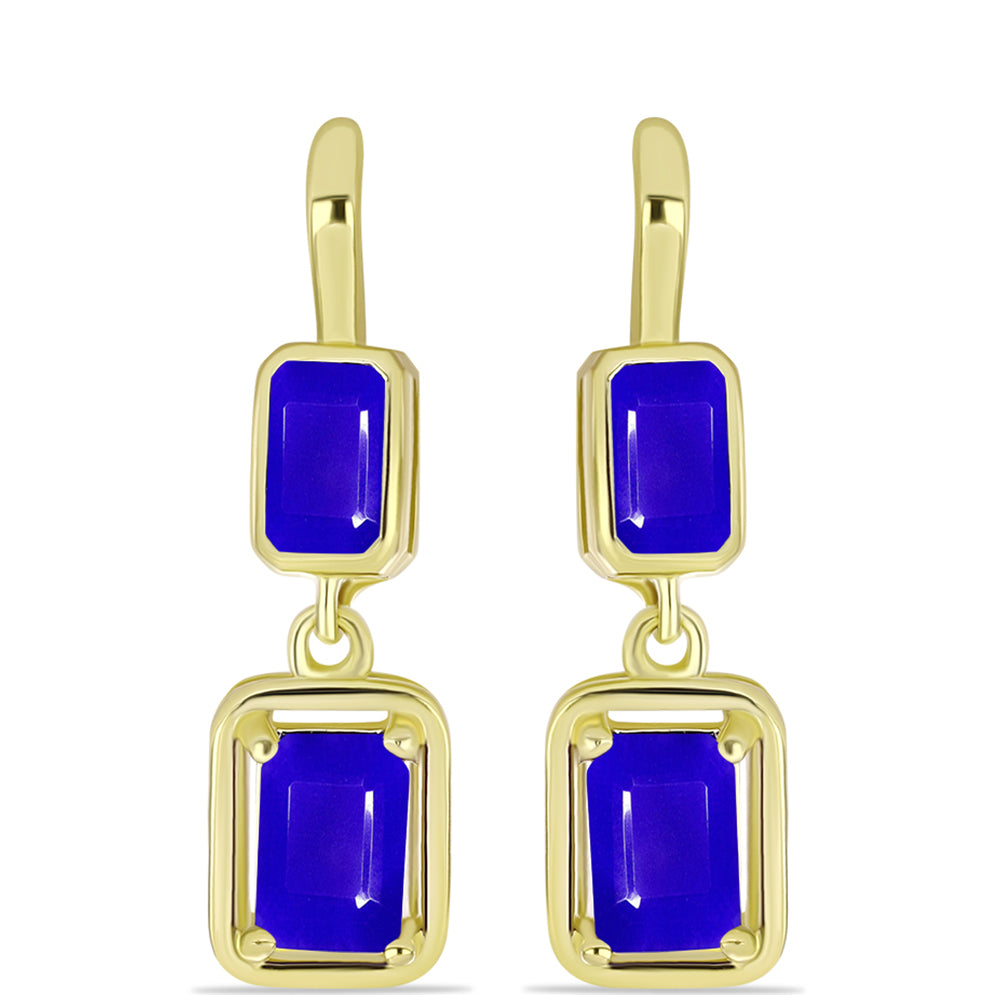 Brincos de Prata com Banho de Ouro com Ágata Azul