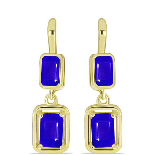 Brincos de Prata com Banho de Ouro com Ágata Azul