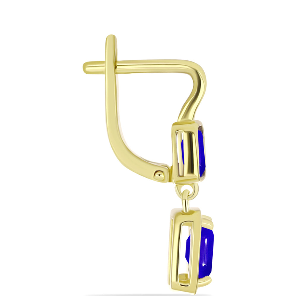Brincos de Prata com Banho de Ouro com Ágata Azul