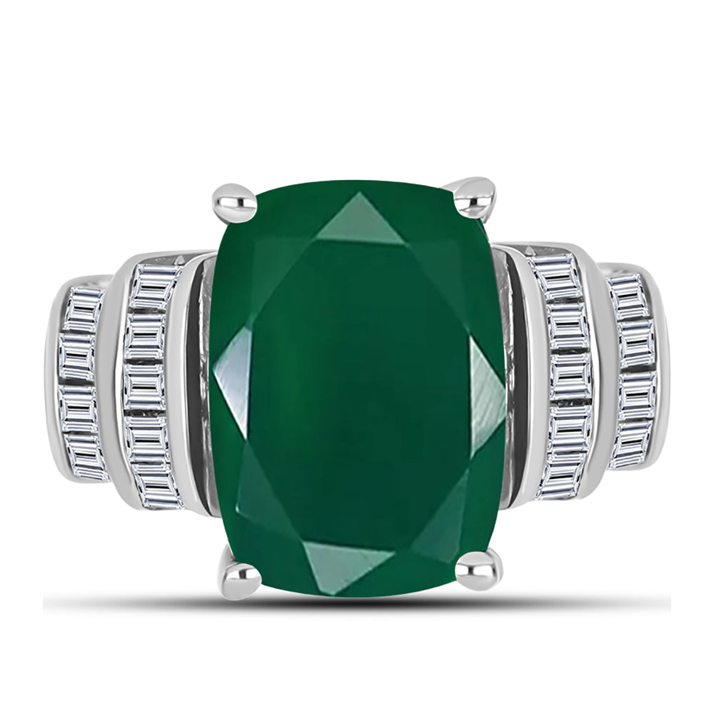 Anel de Prata com Calcedônia Verde e Zircão Branco  Contraste: Cabeca de Veado (800)