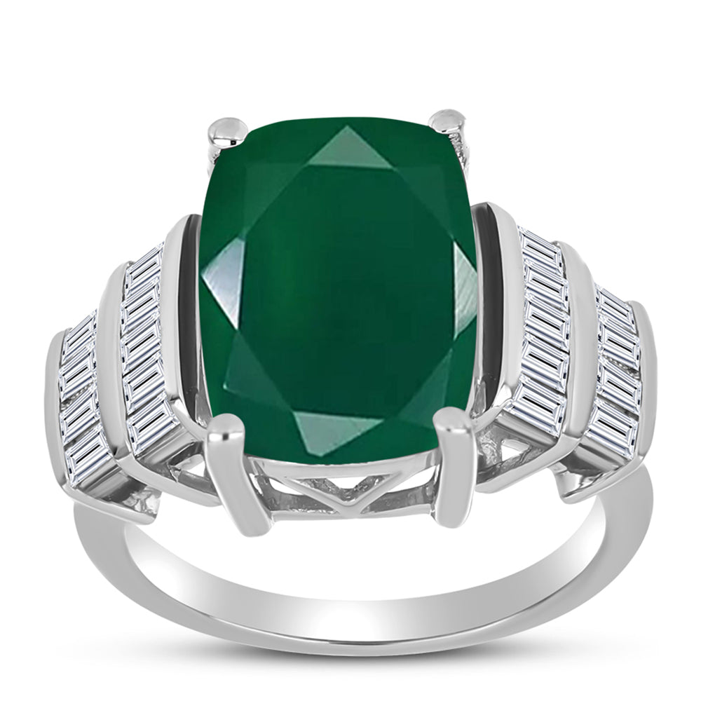 Anel de Prata com Calcedônia Verde e Zircão Branco  Contraste: Cabeca de Veado (800)