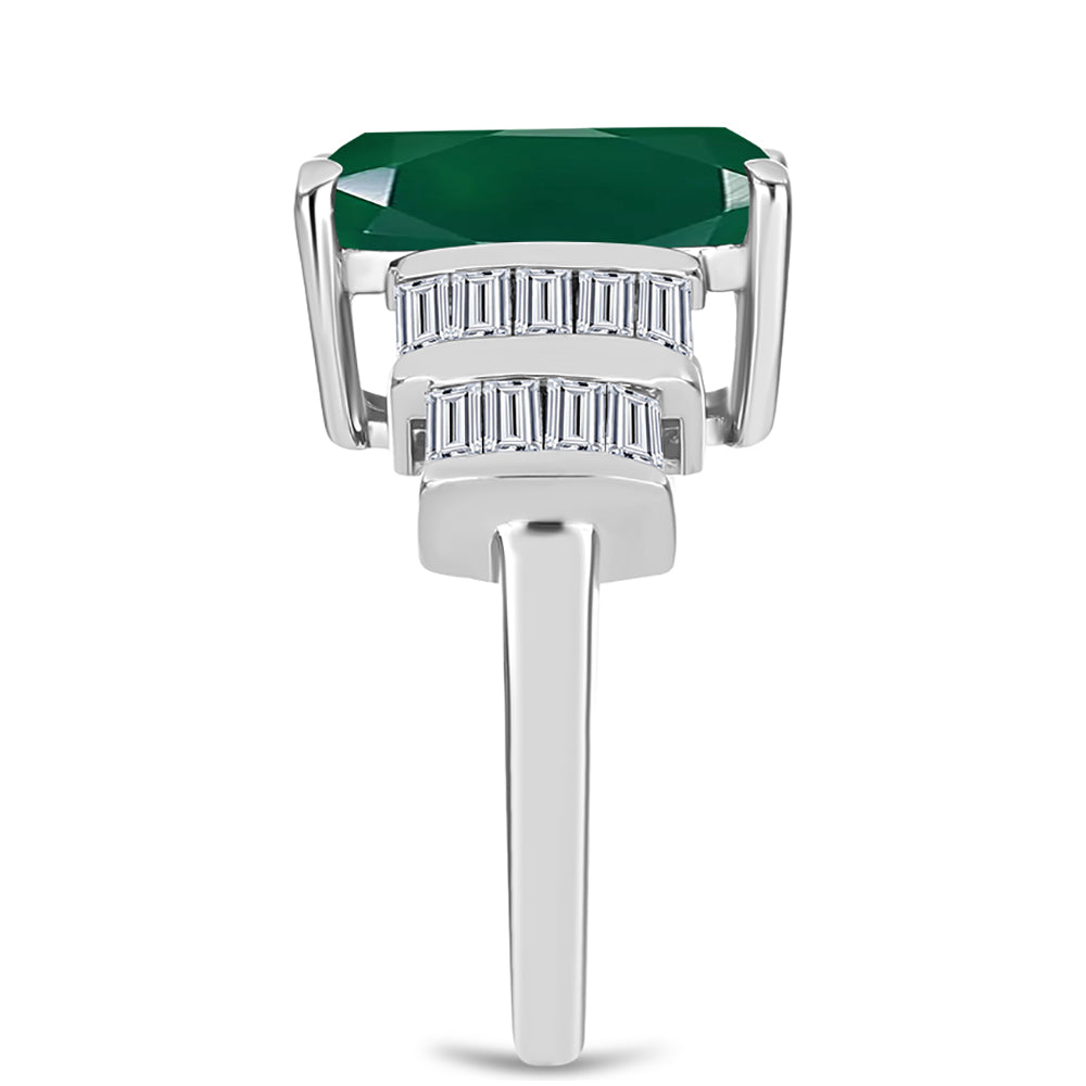 Anel de Prata com Calcedônia Verde e Zircão Branco  Contraste: Cabeca de Veado (800) 4 
