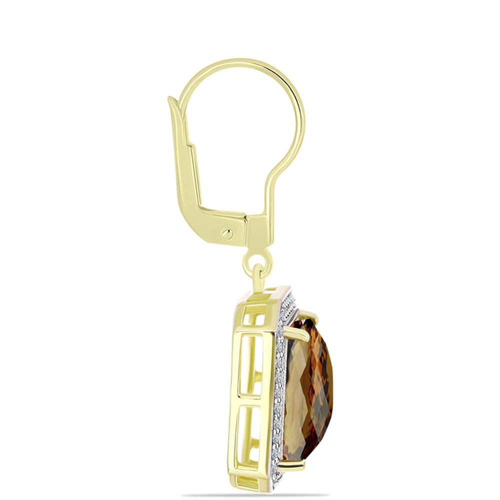 Brincos de Prata com Banho de Ouro com Quartzo Cognac e Topázio Branco