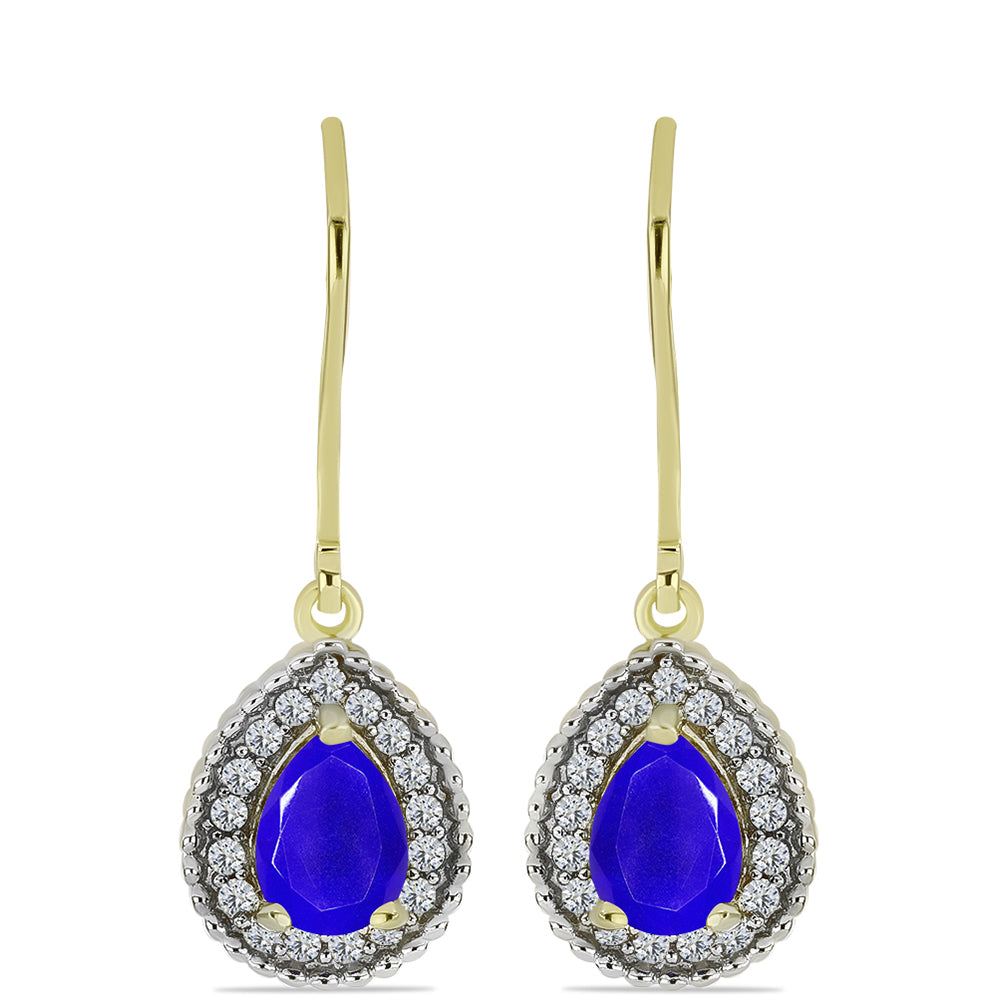Brincos de Prata com Banho de Ouro com Ágata Azul e Topázio Branco