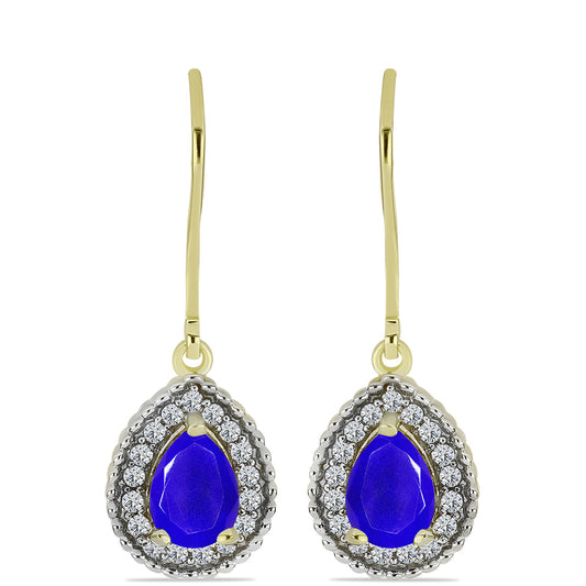 Brincos de Prata com Banho de Ouro com Ágata Azul e Topázio Branco
