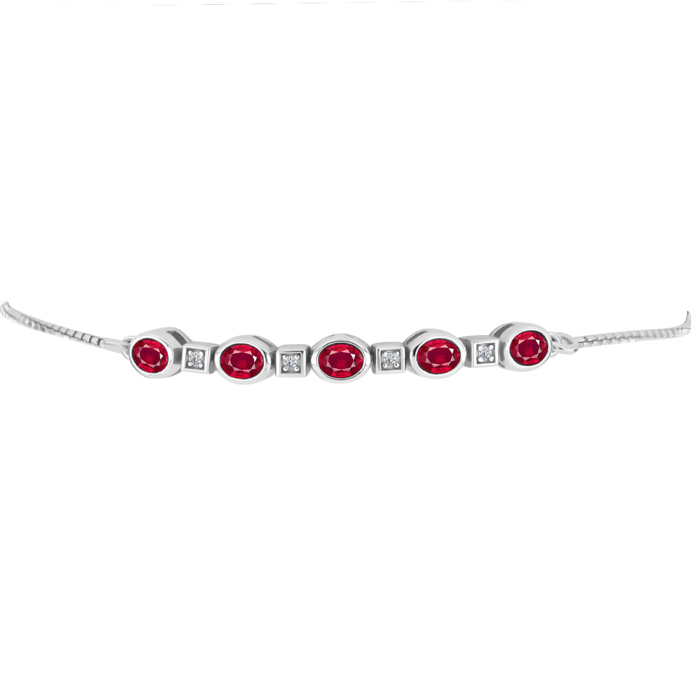 Pulseira de Prata com Rubi de Madagáscar e Topázio Branco  Contraste: Cabeca de Veado (800)