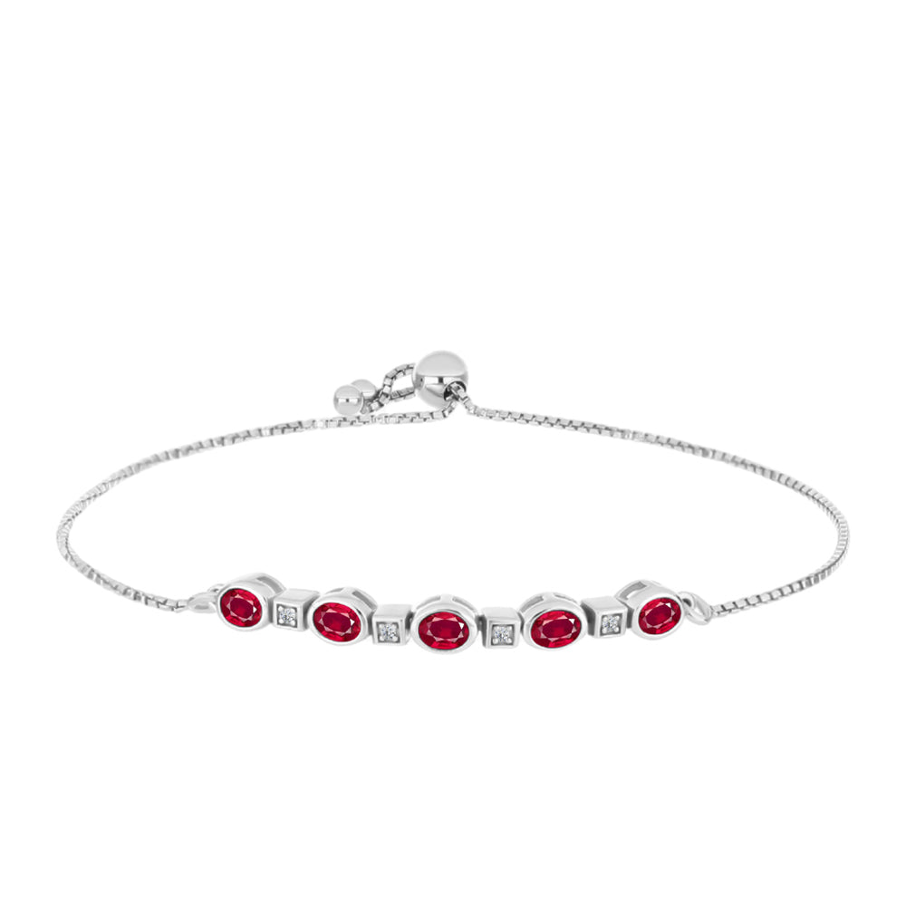 Pulseira de Prata com Rubi de Madagáscar e Topázio Branco  Contraste: Cabeca de Veado (800)