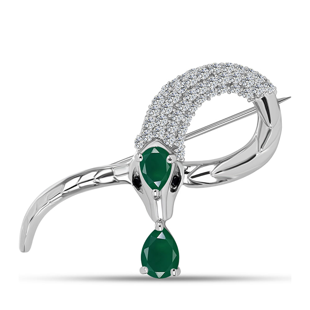 Alfinete de Prata com Calcedônia Verde e Topázio Branco  Contraste: Cabeca de Veado (800) 1 