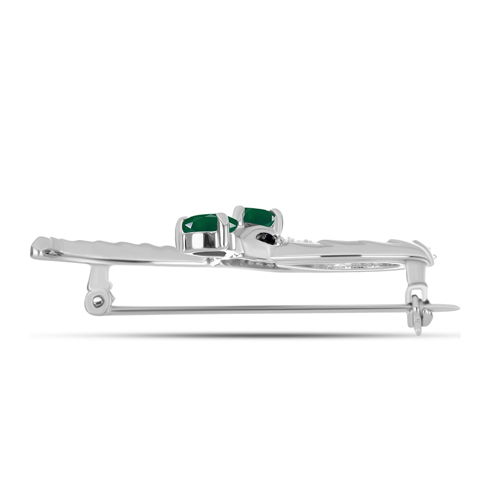 Alfinete de Prata com Calcedônia Verde e Topázio Branco  Contraste: Cabeca de Veado (800)