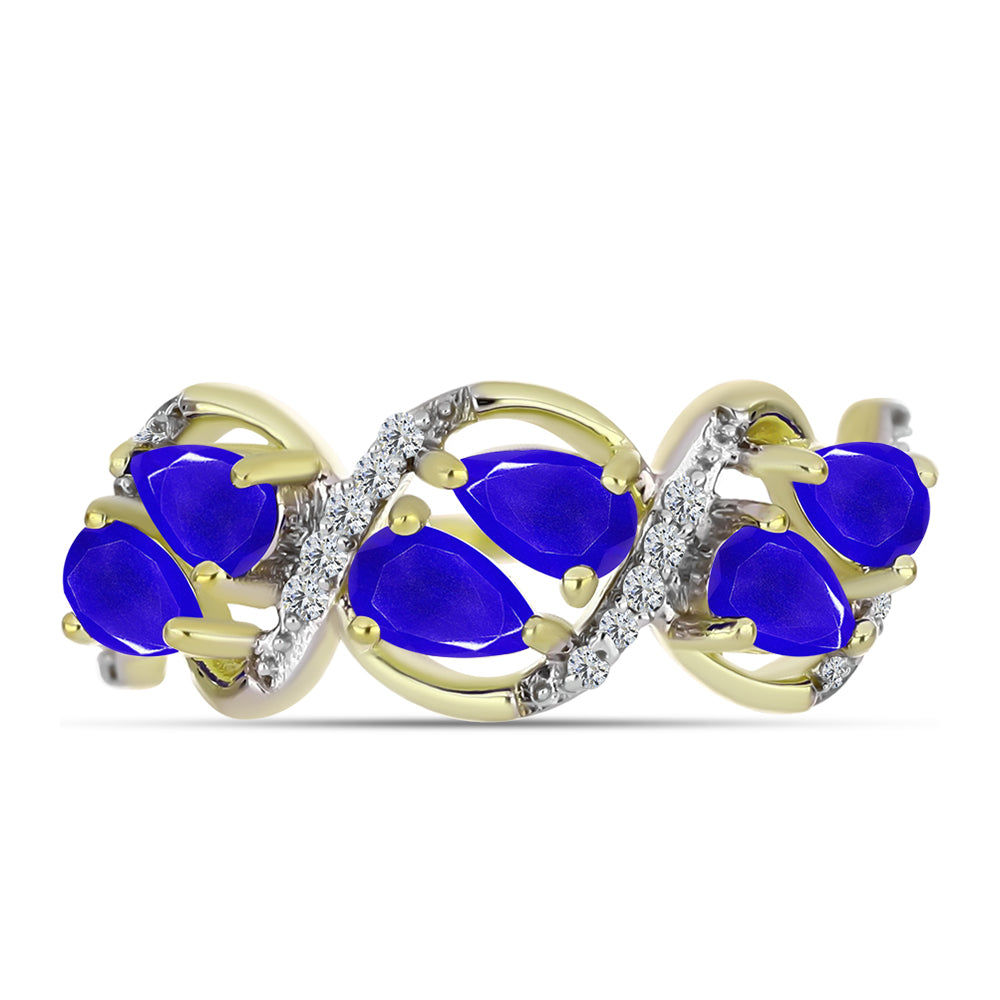 Anel de Prata com Banho de Ouro com Ágata Azul e Topázio Branco  Contraste: Cabeca de Veado (800)