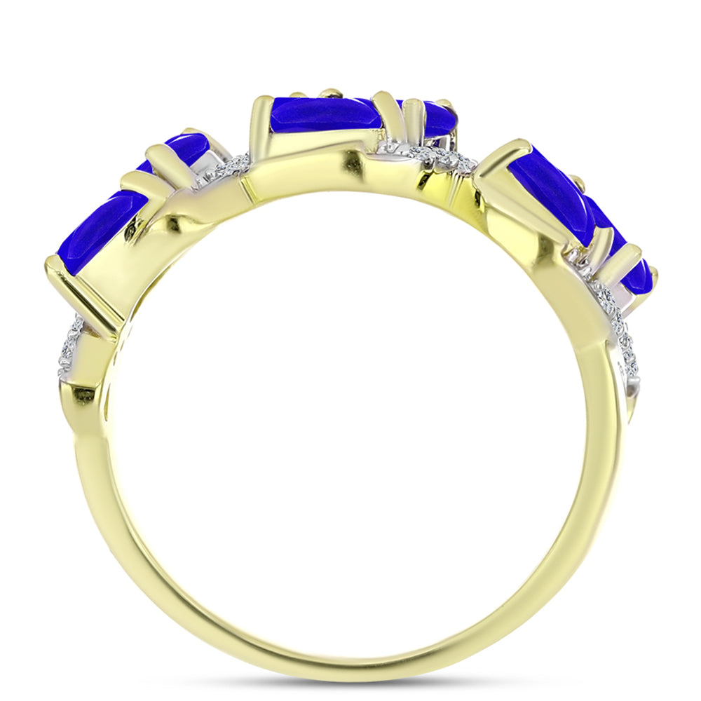 Anel de Prata com Banho de Ouro com Ágata Azul e Topázio Branco  Contraste: Cabeca de Veado (800)