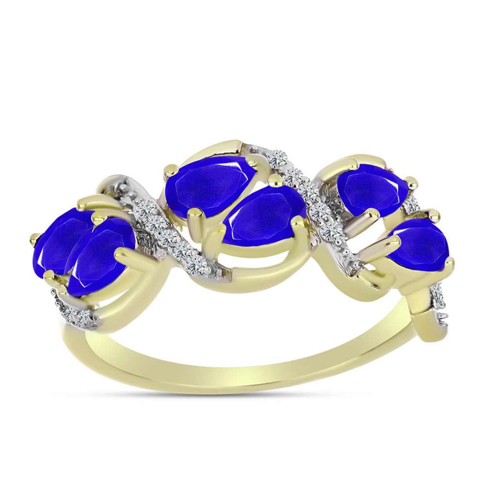 Anel de Prata com Banho de Ouro com Ágata Azul e Topázio Branco  Contraste: Cabeca de Veado (800)