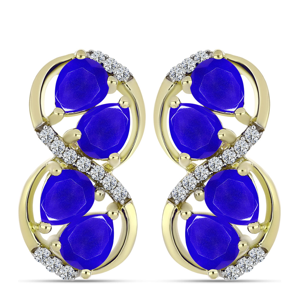 Brincos de Prata com Banho de Ouro com Ágata Azul e Topázio Branco 1 