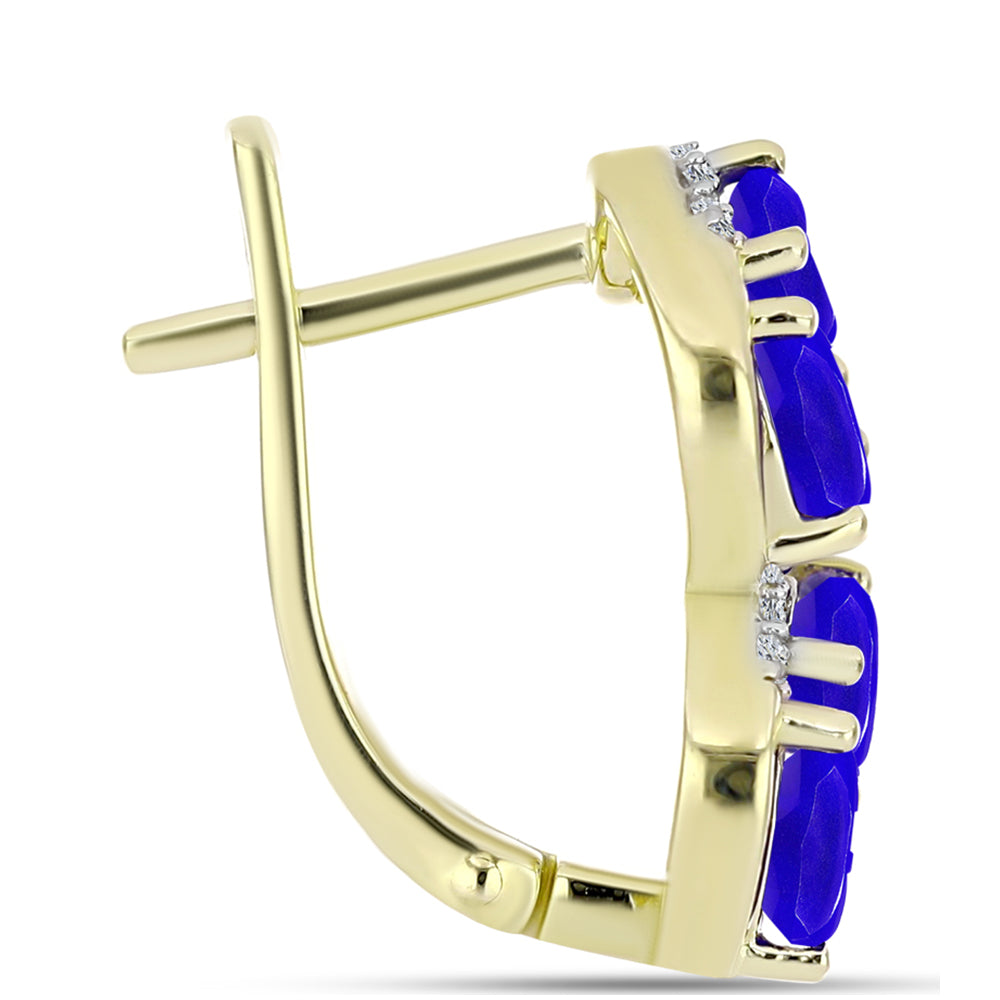 Brincos de Prata com Banho de Ouro com Ágata Azul e Topázio Branco