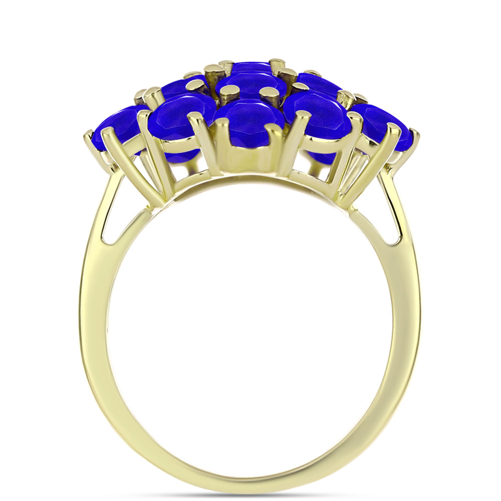 Anel de Prata com Banho de Ouro com Ágata Azul  Contraste: Cabeca de Veado (800)